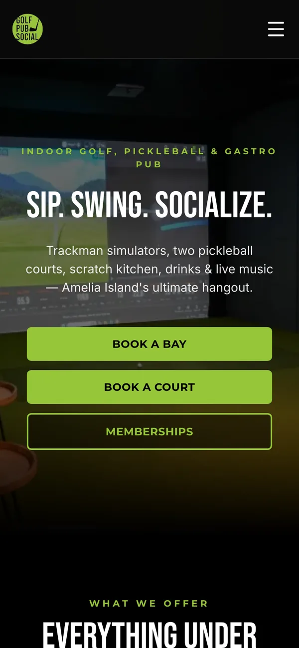Golf Pub Social website on mobile