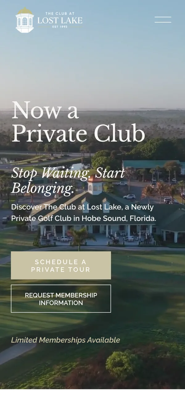 The Club at Lost Lake website on mobile